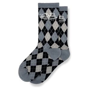 Von Dutch Unisex Black & White Plaid Crew Socks